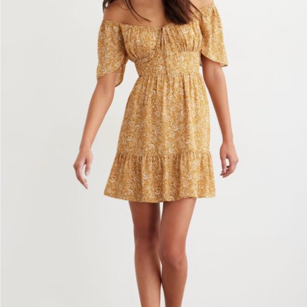 Dynamite Yellow Smocked Off-Shoulder Sundress